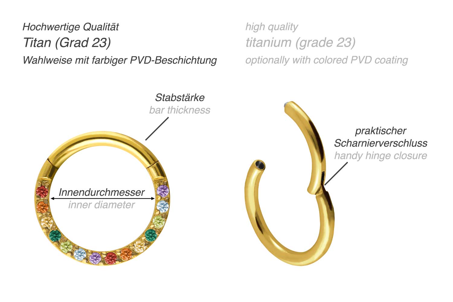 Titan Segmentring Clicker Mit Kristallen - Septum & Nasenpiercing 6mm